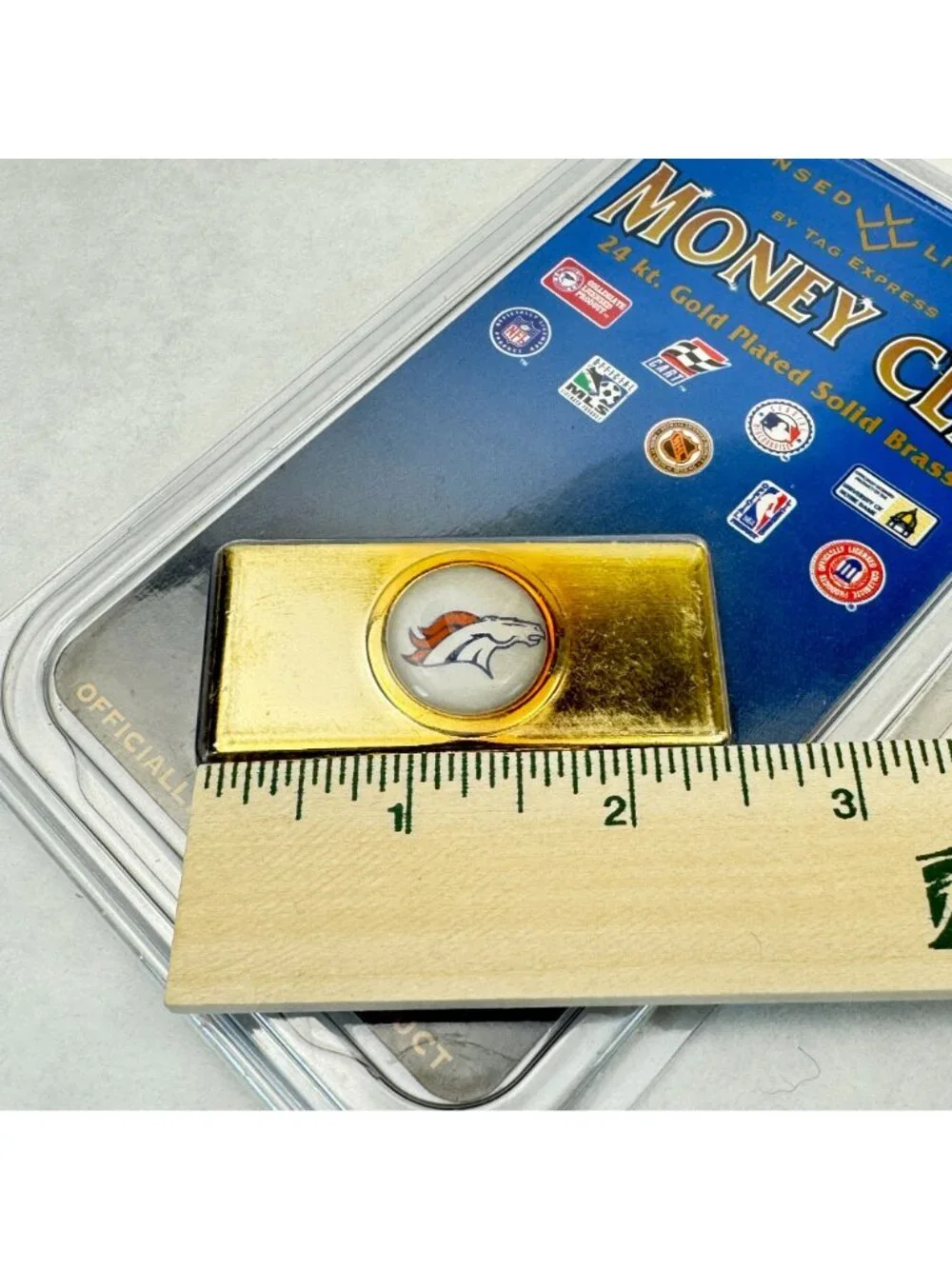 Denver Broncos Money Clip 24Kt Gold Plated Solid Brass NFL By Tag Express NEW